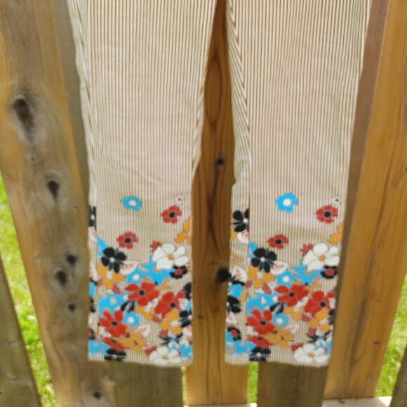 Urban Outfitters BDG Mustard Striped High Waisted Pants with Floral Hem W24 - Picture 9 of 10